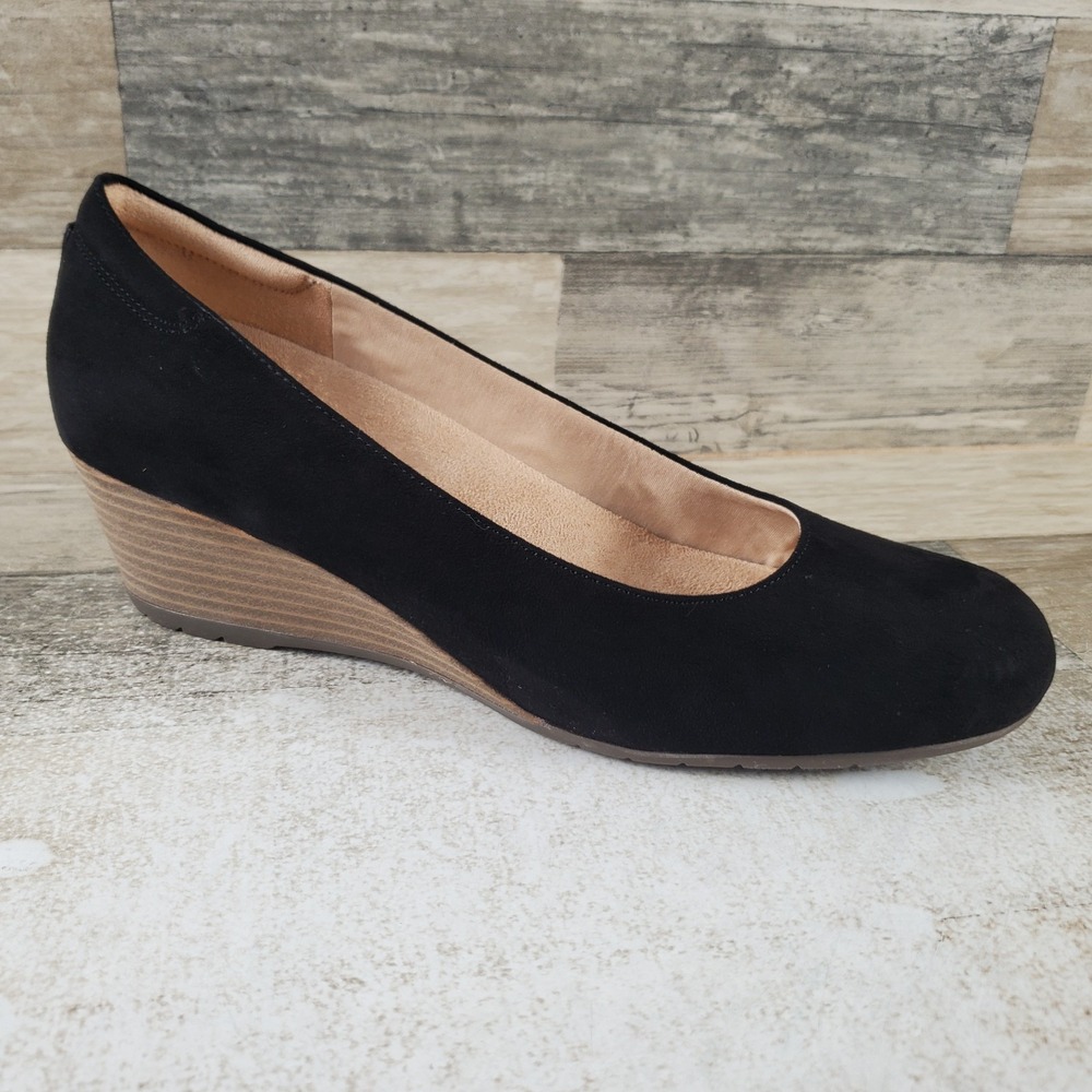 Dr Scholls Be Flex Womens Wedge Pump Sz 10 M Comfort Black Slip On Round Toe